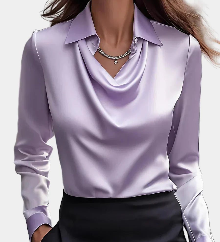 Chemisier élégant en satin à encolure drapée