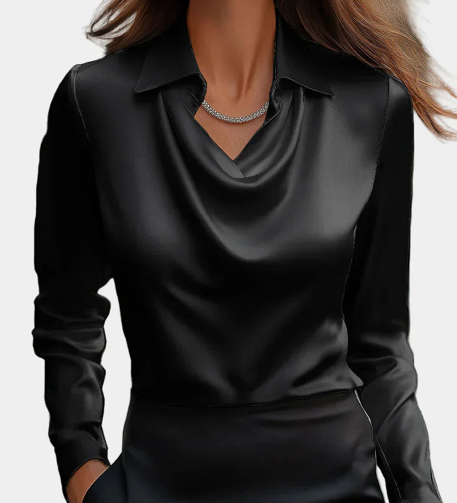 Chemisier élégant en satin à encolure drapée
