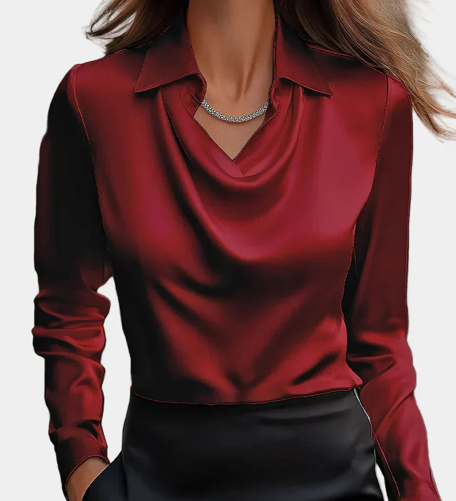Chemisier élégant en satin à encolure drapée