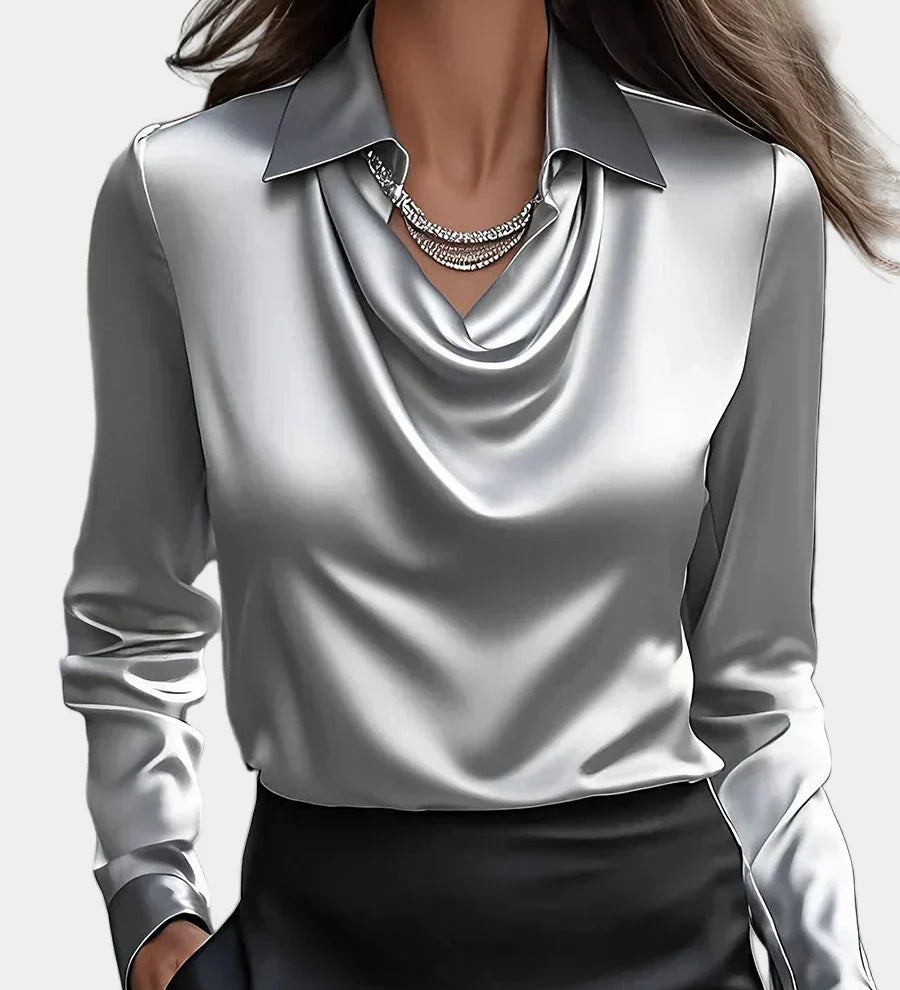 Chemisier élégant en satin à encolure drapée