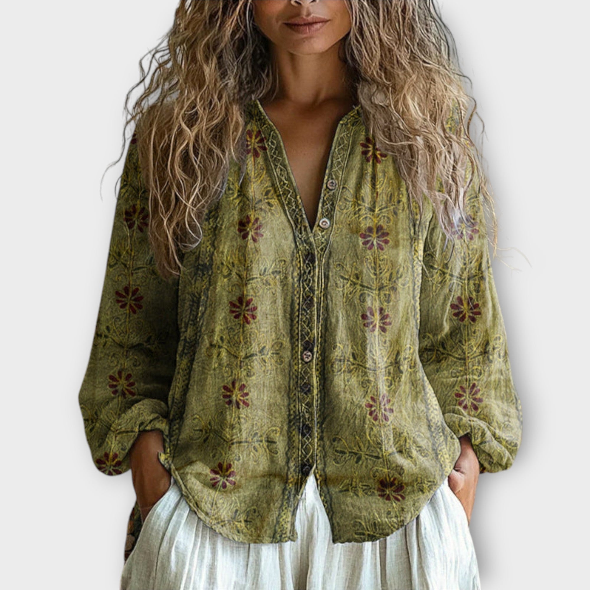 Chemisier décontracté à boutons sur le devant avec détails artistiques