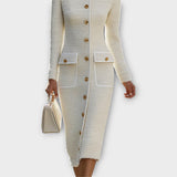 Estelle – Robe midi en tweed élégante à boutons