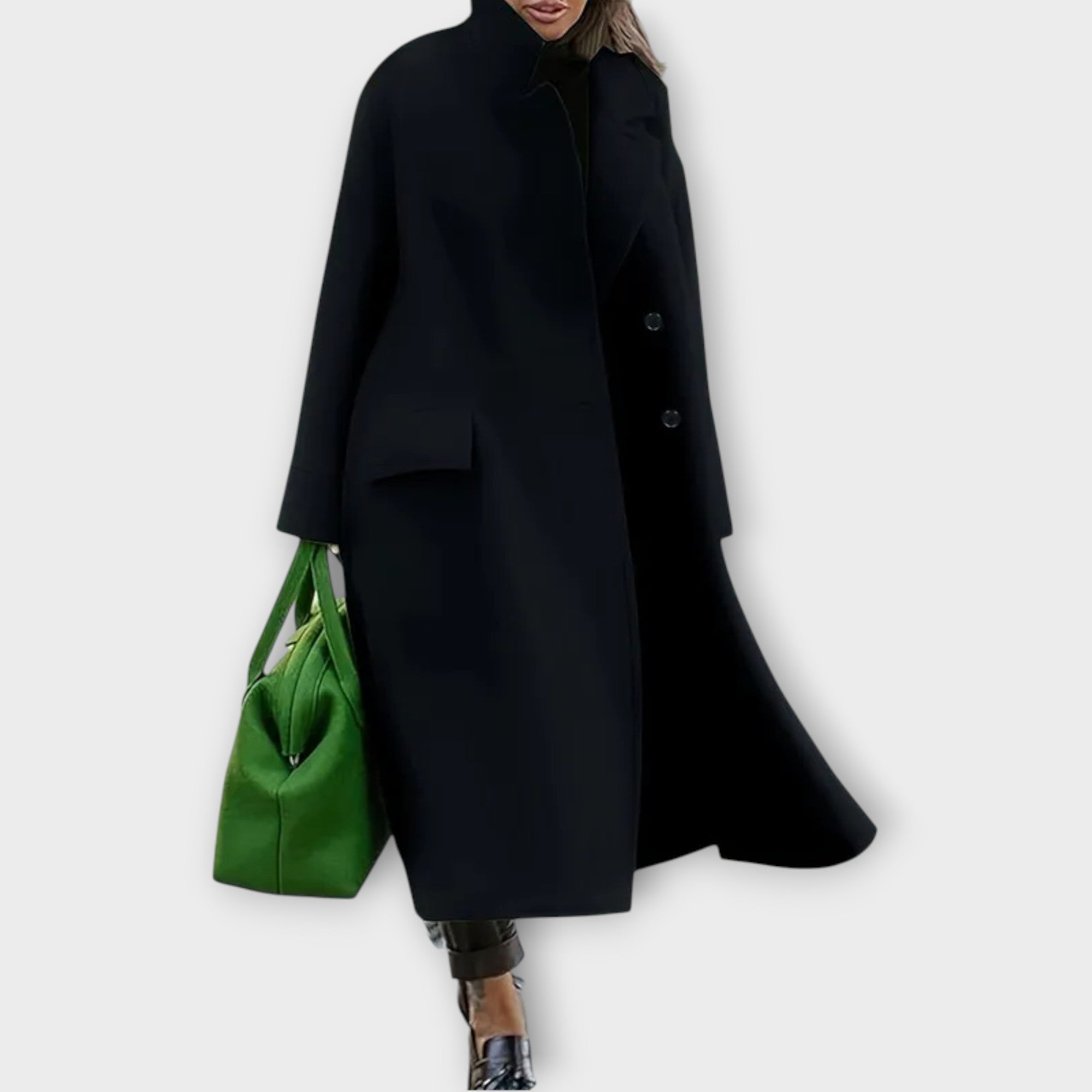 Estelle – Long manteau en laine mélangée à double boutonnage