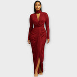 Seraphina – Robe de soirée drapée à col montant