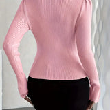 Isabella | Pull Côtelé à Col V avec Manches en Dentelle