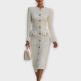 Estelle – Robe midi en tweed élégante à boutons