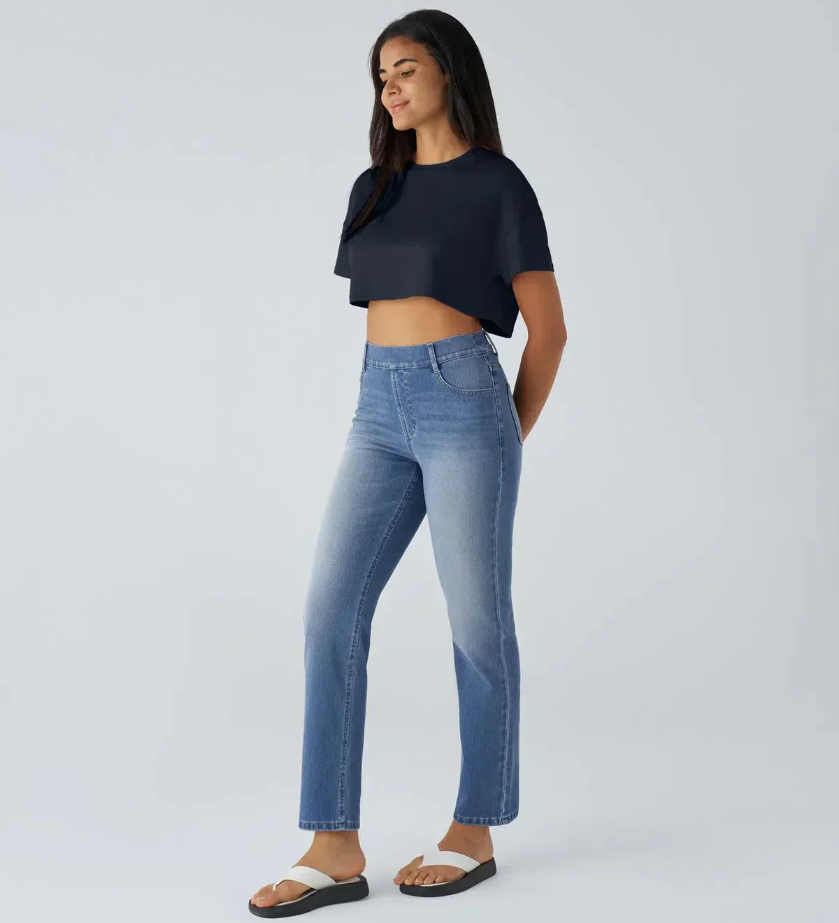 Pantalon taille haute élastique et confortable