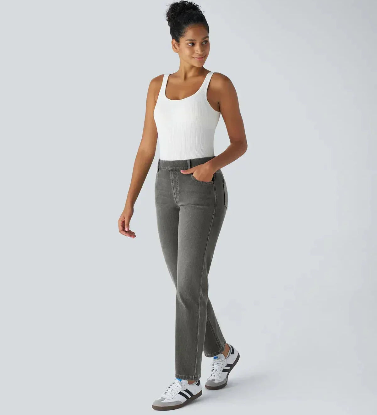 Pantalon taille haute élastique et confortable