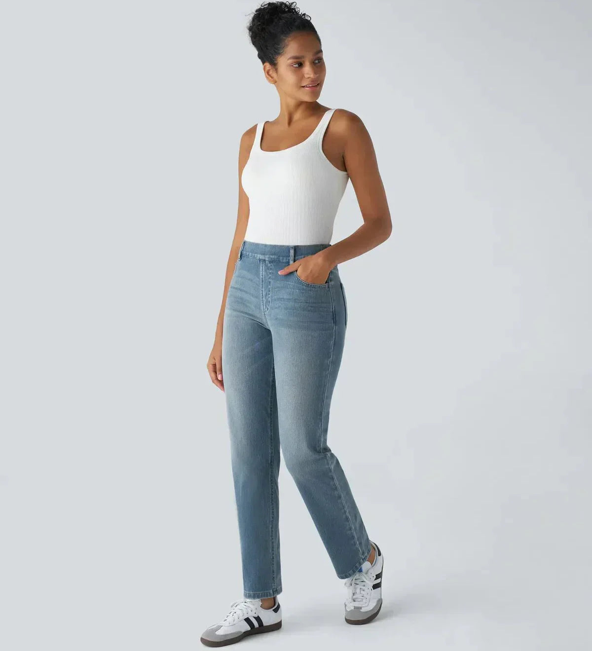 Pantalon taille haute élastique et confortable