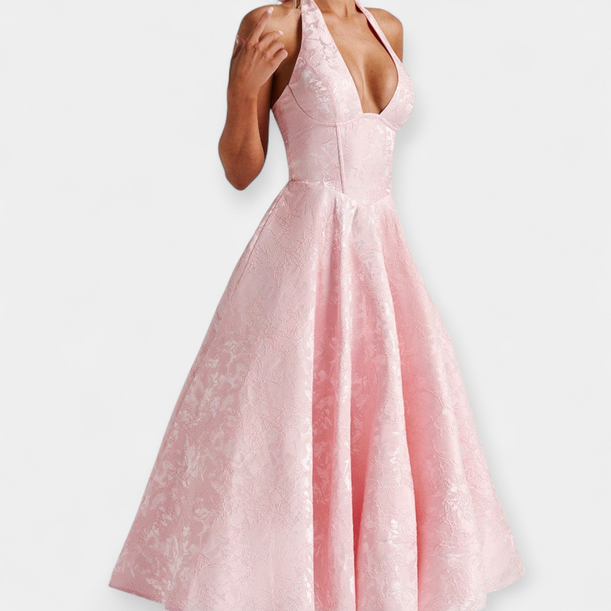 Celeste – Robe midi à dos nu et détail corset