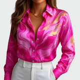 Chemise boutonnée imprimée en satin luxueux