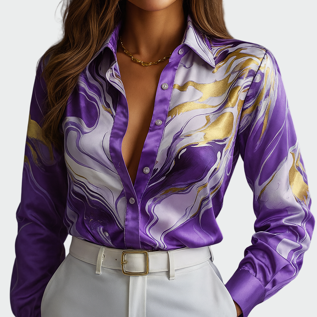 Chemise boutonnée imprimée en satin luxueux