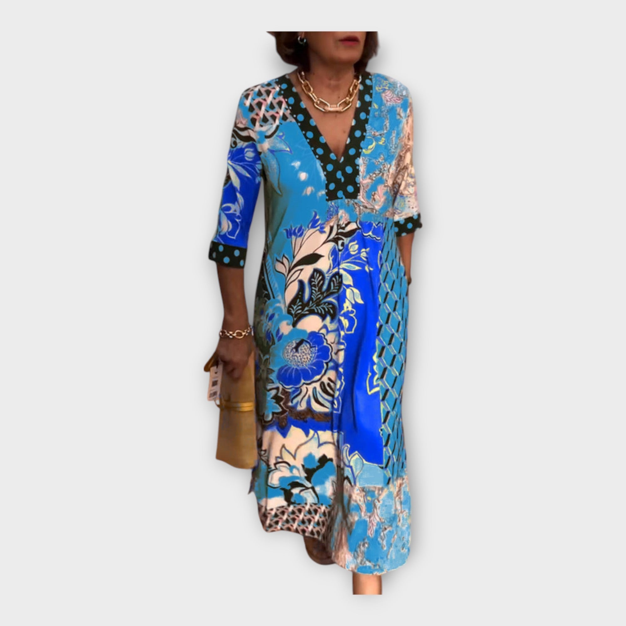 Marcia – Robe multicolore boutonnée à manches 3/4