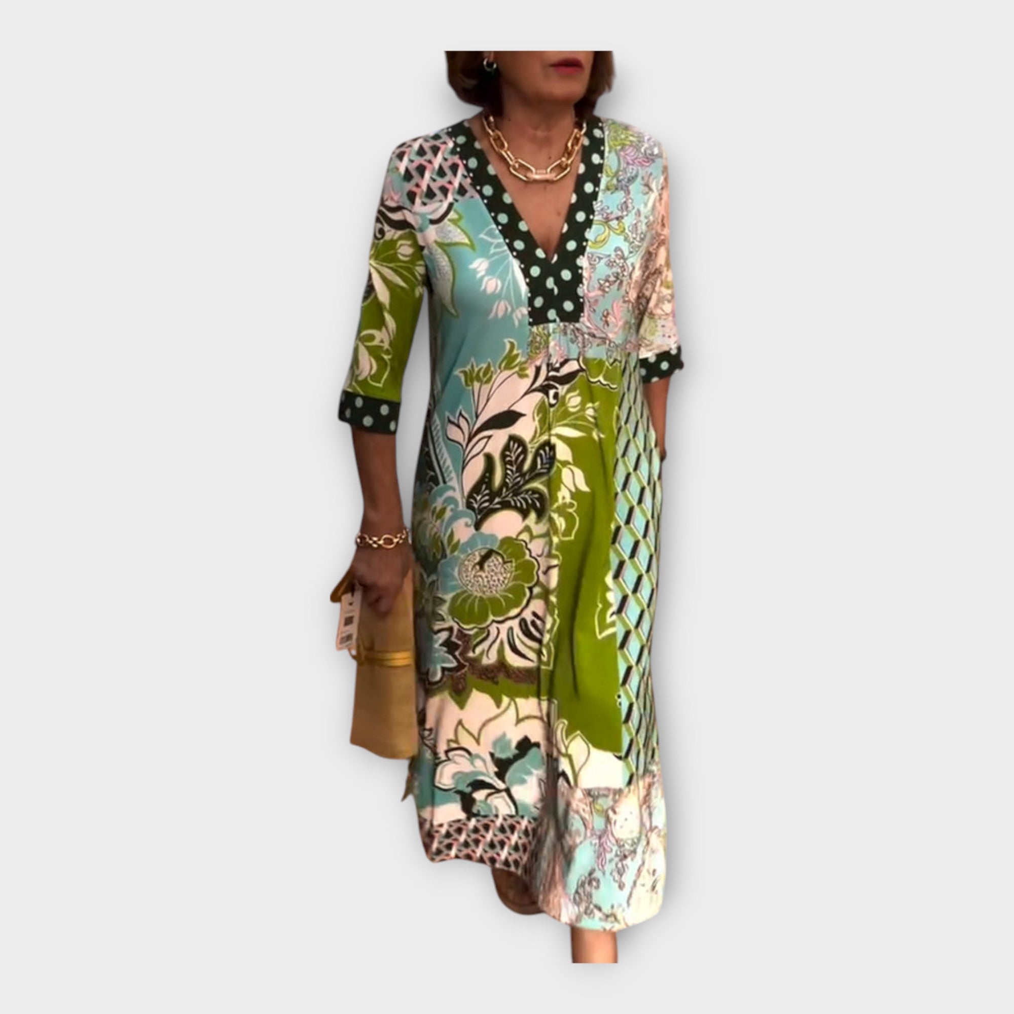 Marcia – Robe multicolore boutonnée à manches 3/4