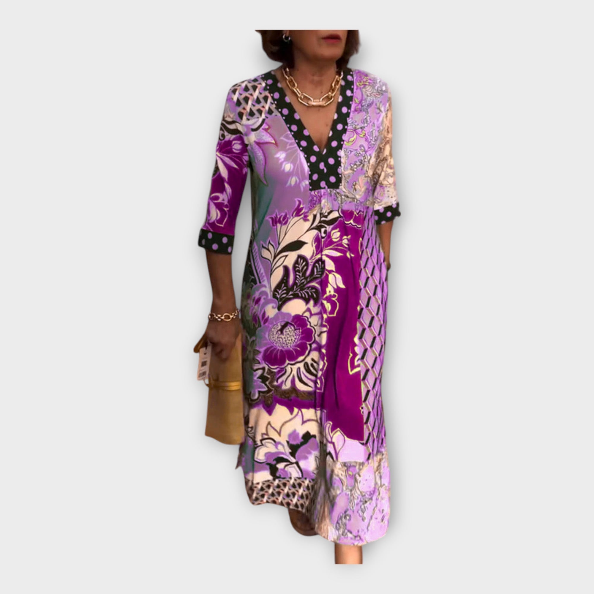 Marcia – Robe multicolore boutonnée à manches 3/4