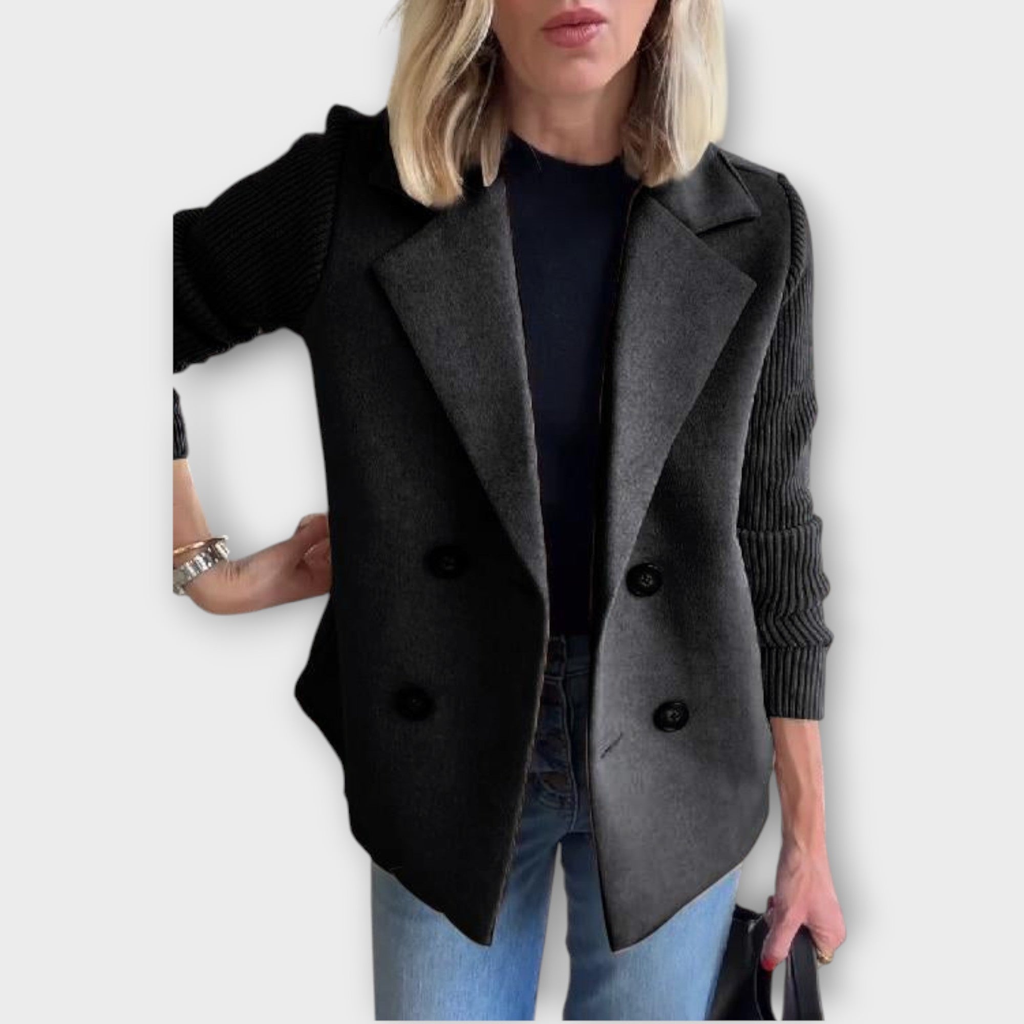 Alina – Blazer à double boutonnage avec manches en maille