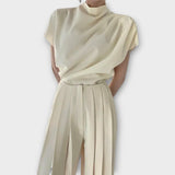 Pantalon plissé taille haute pour femme