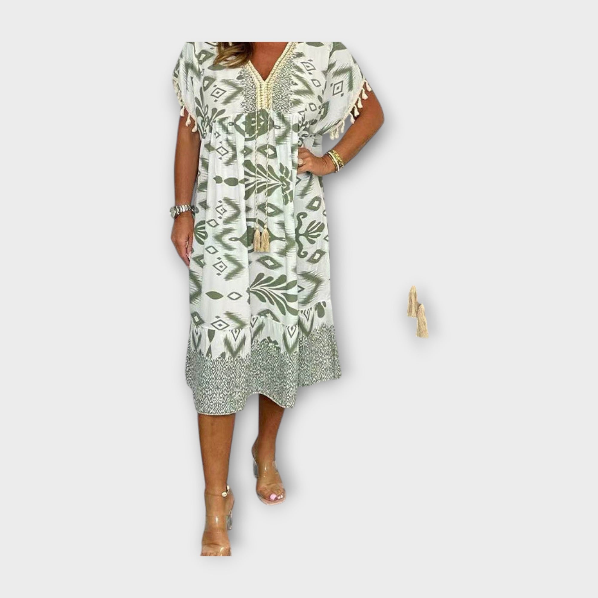 Kaftan mi-long à motifs et cordon de serrage