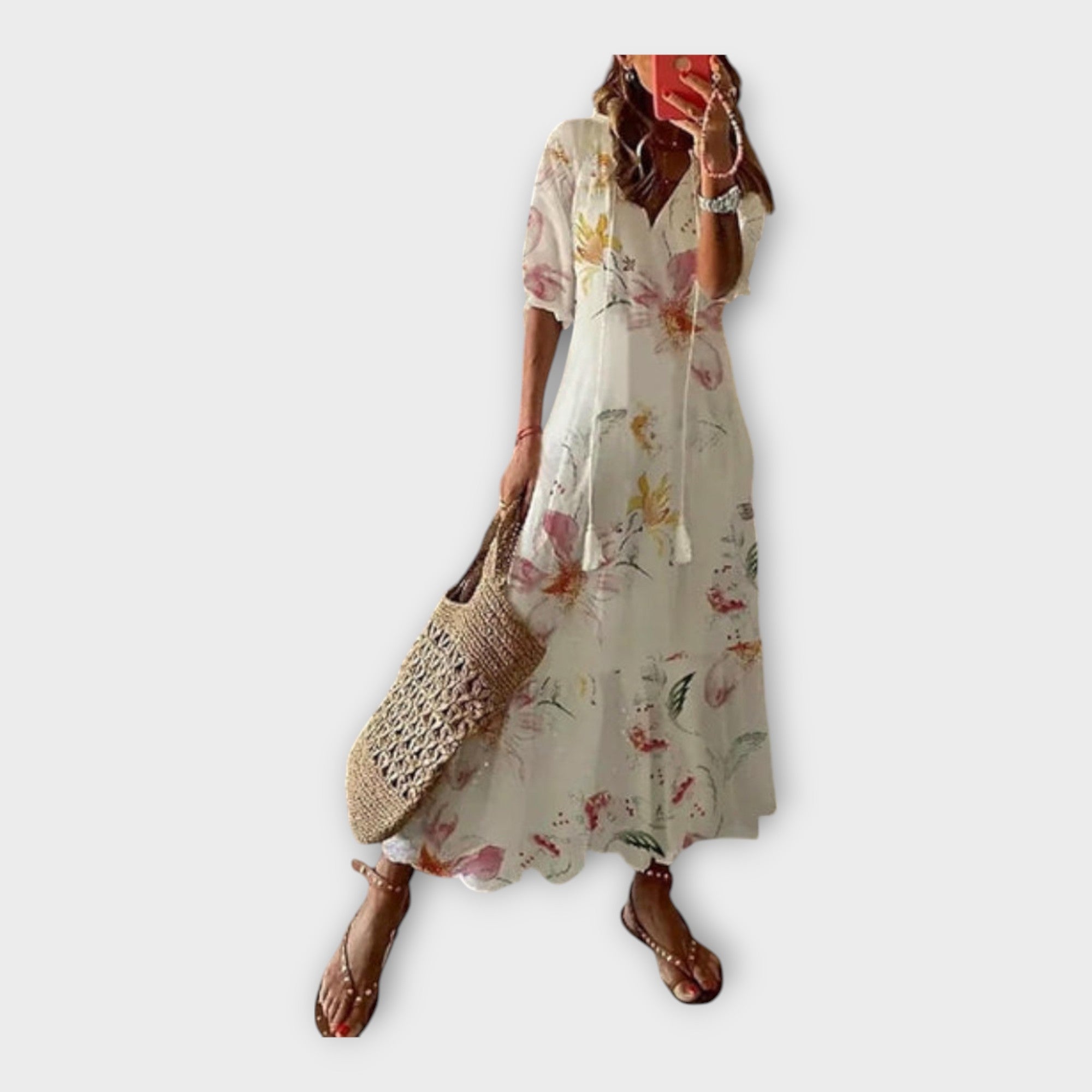 Robe vintage brodée à col en V 