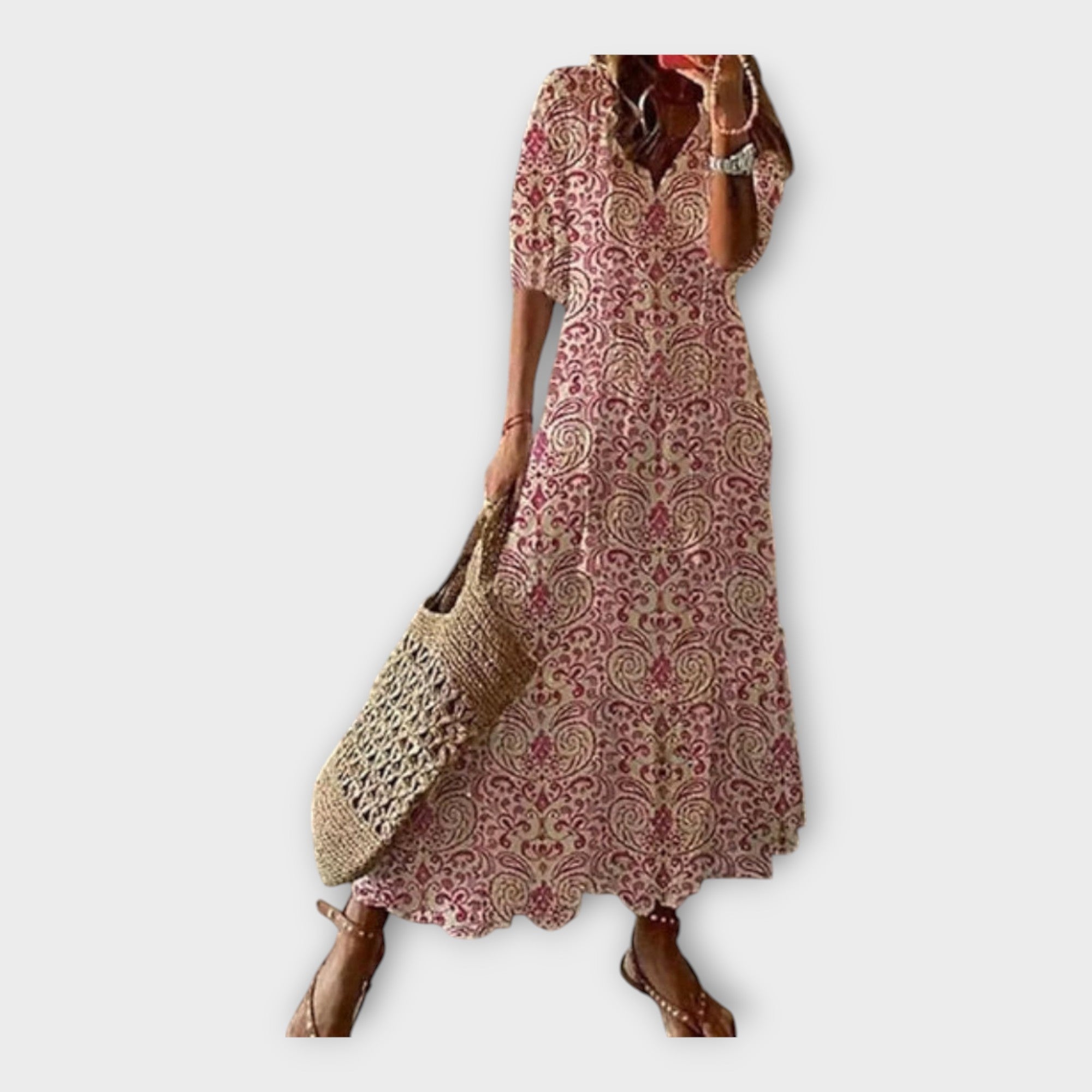 Robe vintage brodée à col en V 