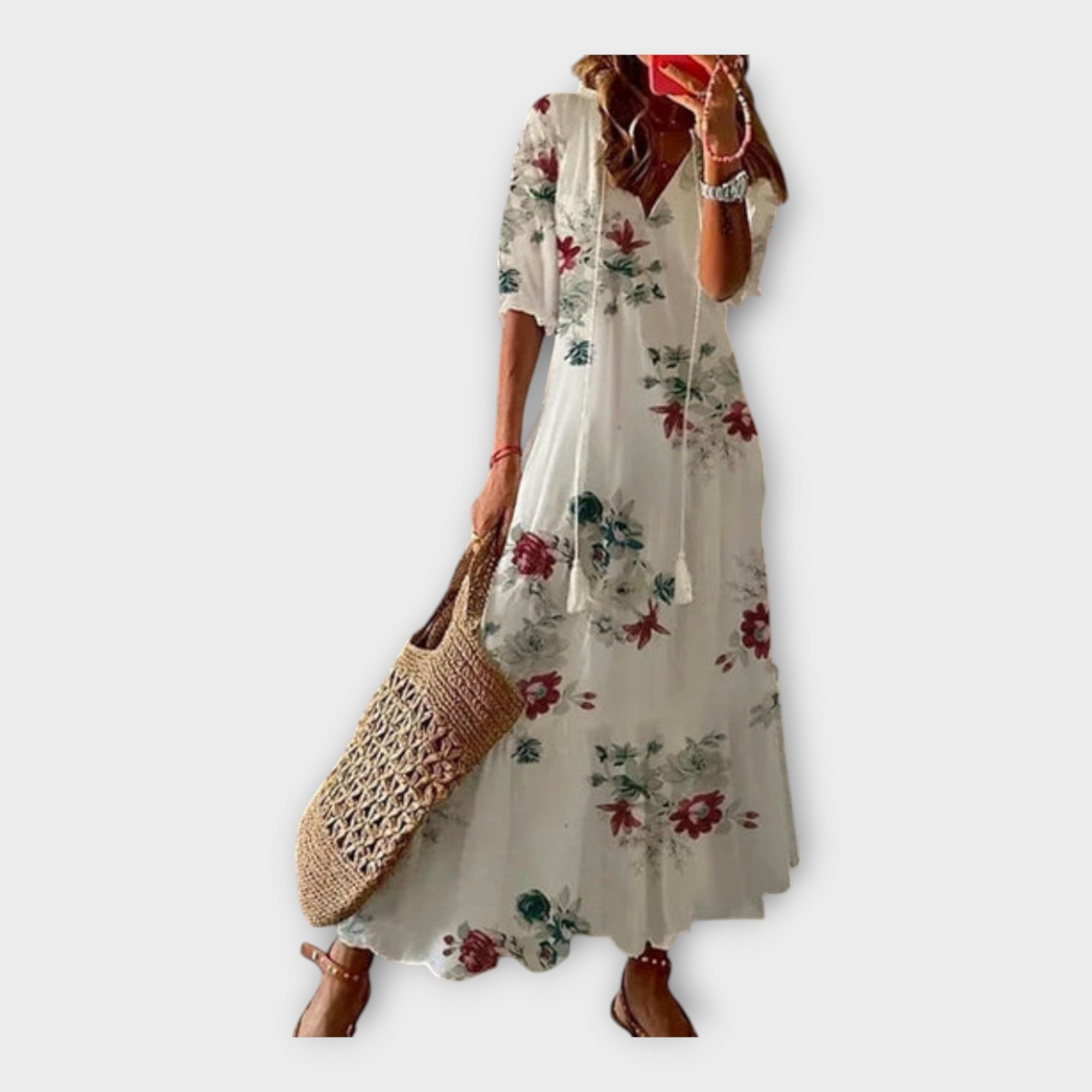 Robe vintage brodée à col en V 